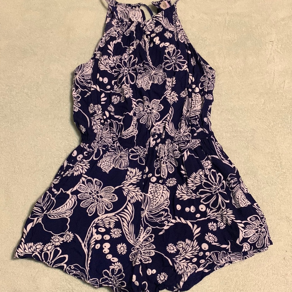 Floral blue and white romper, medium
